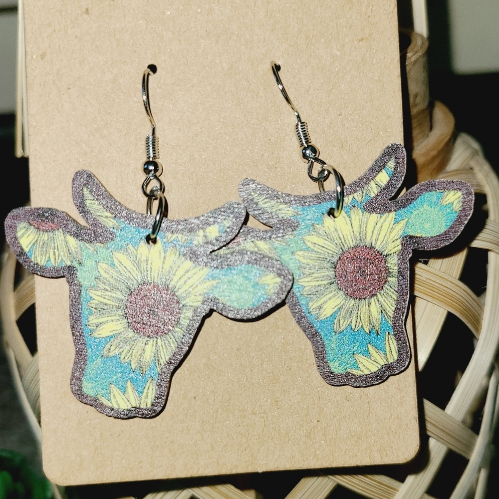 Sunflower Cow Earrings - Multicolor